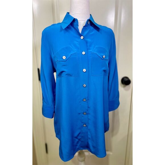Soft Surroundings Women's XS Petite Blue 100% Silk Button-Up Shirt 3/4 Sleeve - Picture 8 of 14